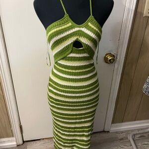 Green and White Striped Knit Dress